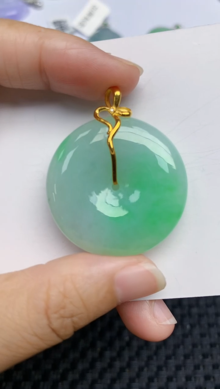 翡翠18K金镶嵌颈饰天然缅甸A货翡翠百元以上9元证书费自理
