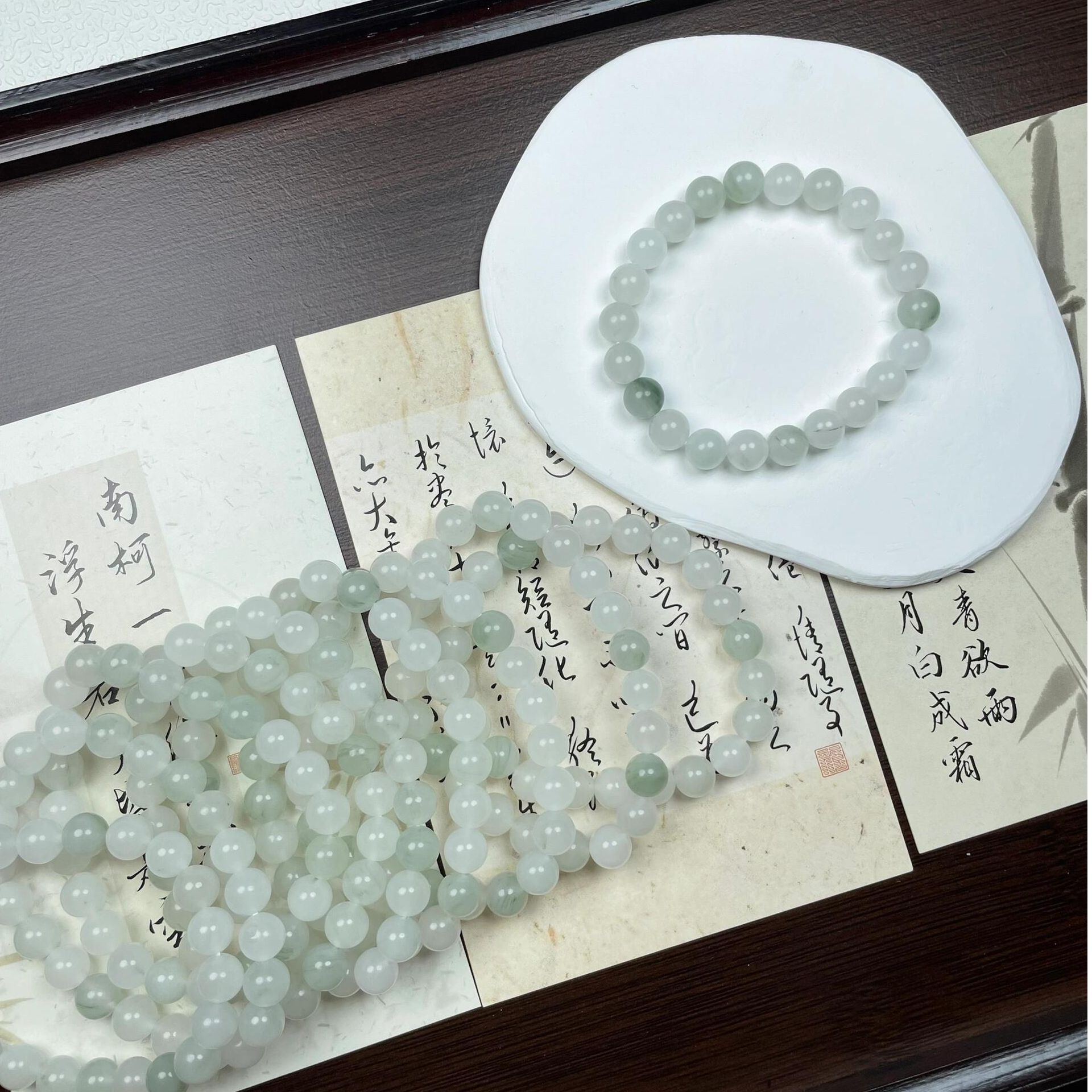 天然天山翠手串女男6-8mm石英岩玉金丝玉单圈多圈玉石散珠子手链