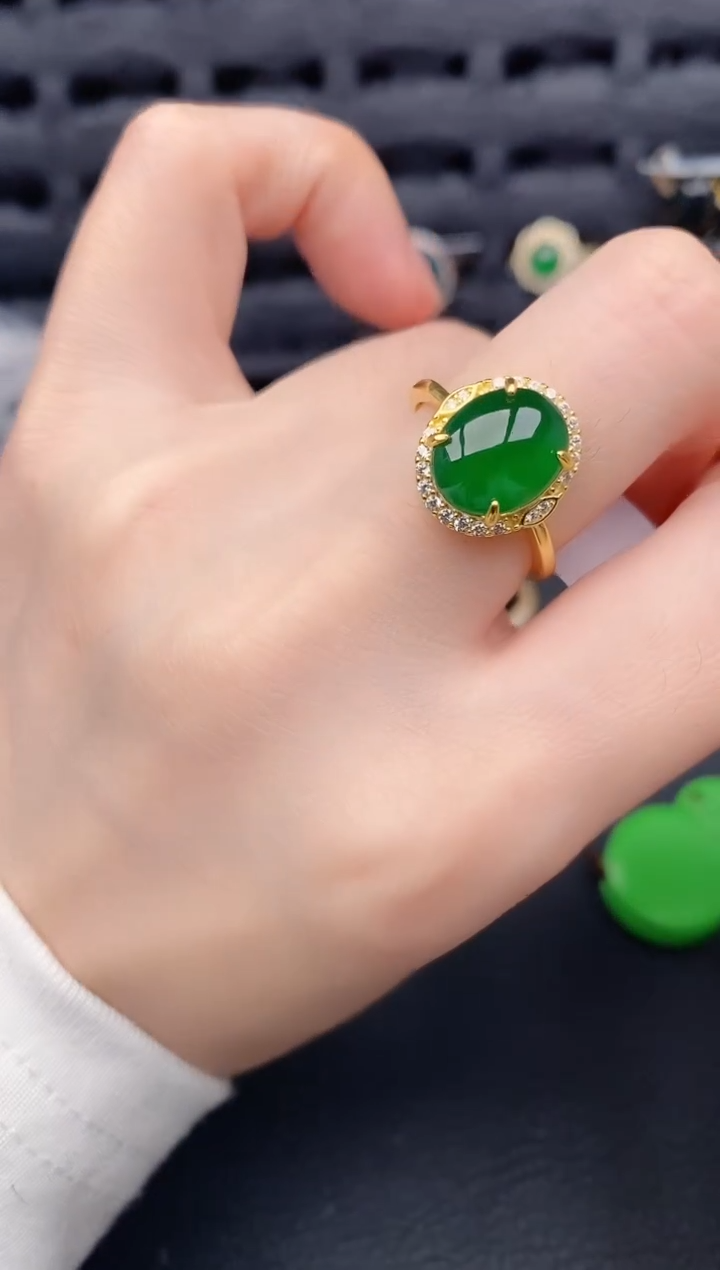 银S925镶嵌戒指翡翠天然a货翡翠368