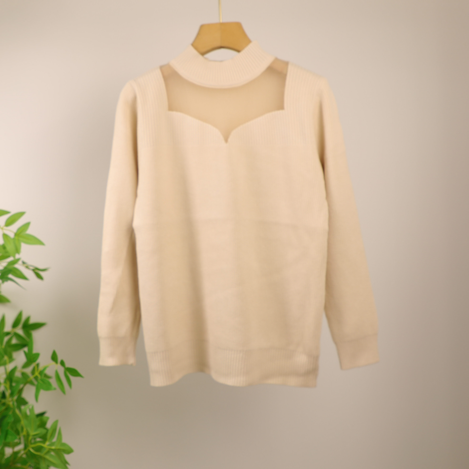 加绒毛衣女加厚冬季百搭一体绒设计网纱可外穿半高领打底衫