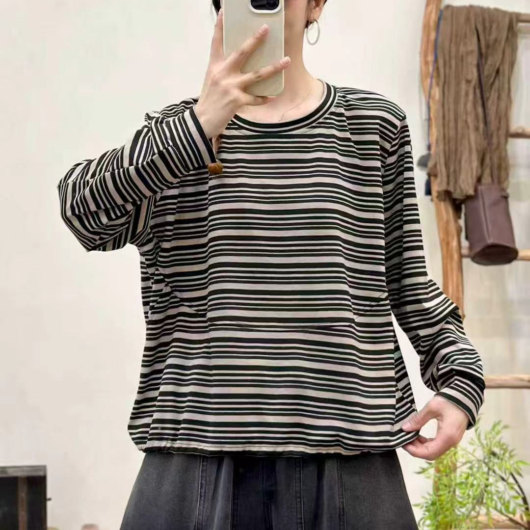 17206新款春秋百搭时尚显瘦洋气条纹卫衣