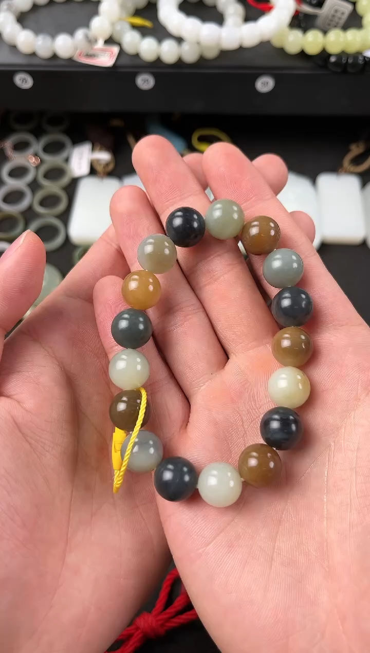 【闪购商品】和田玉手串未镶嵌若羌楼兰三色手串卡12微色差