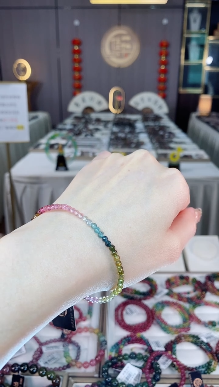 未镶嵌老矿碧玺彩虹单圈手串3mm+碧玺dan多样性发货一条