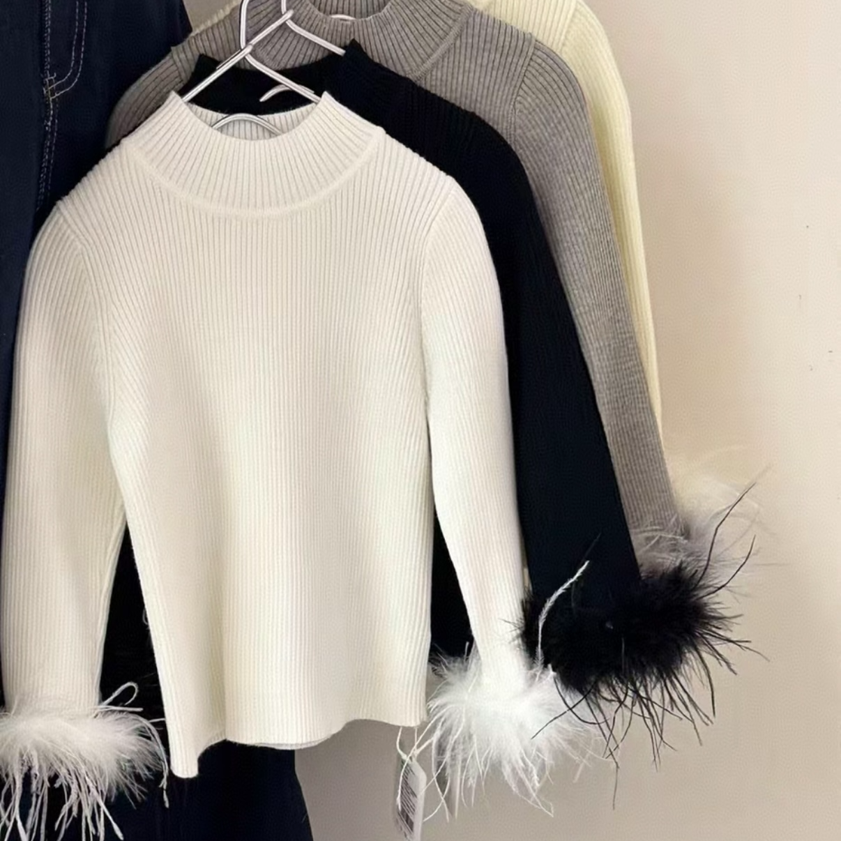 秋冬季女童半高领韩版加绒加厚毛衣打底针织衫