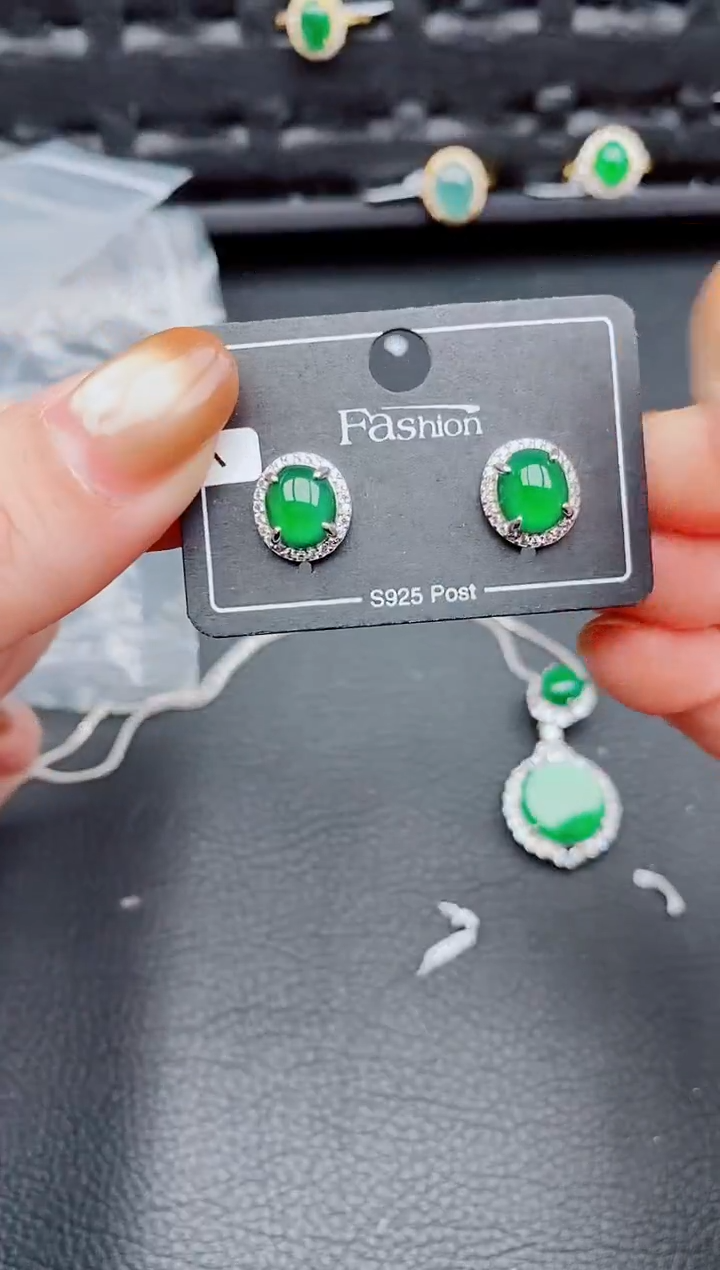 【闪购商品】翡翠耳饰银S925镶嵌天然a货翡翠503