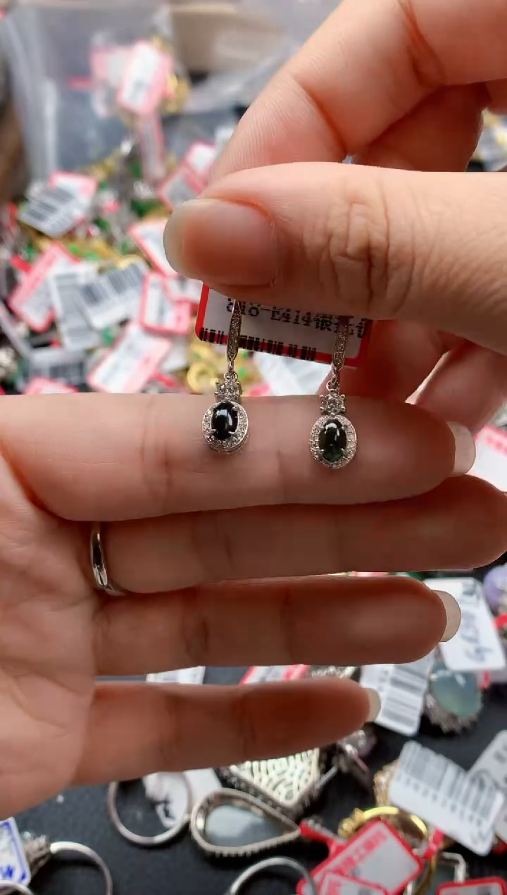 银S925镶嵌戒指翡翠天然A货缅甸翡翠