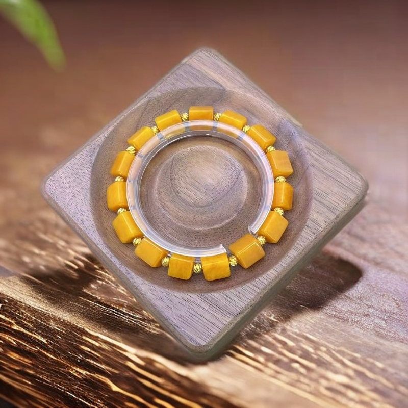 【仟璨珠宝】新疆若羌产地天然玉石 189 新疆料黄沁料老油黄直切8mm