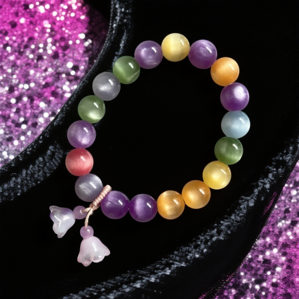 非金属树脂手链 彩虹糖果变色七彩手串时尚甜美