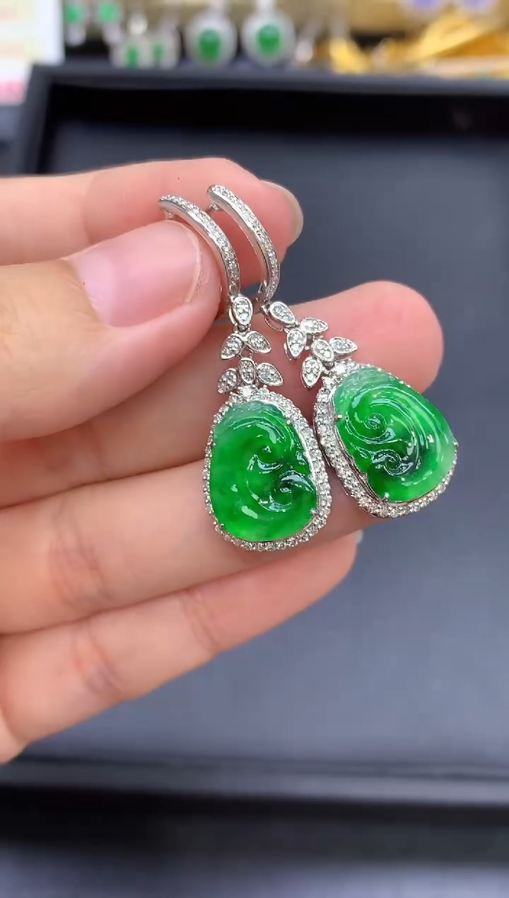 18K金镶嵌翡翠耳饰714-中国好珍宝