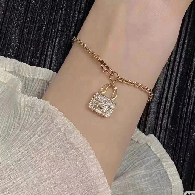 全新未使用 Hermes/爱马仕 小花6珊 康康 满钻 玫瑰金 手链 ST码