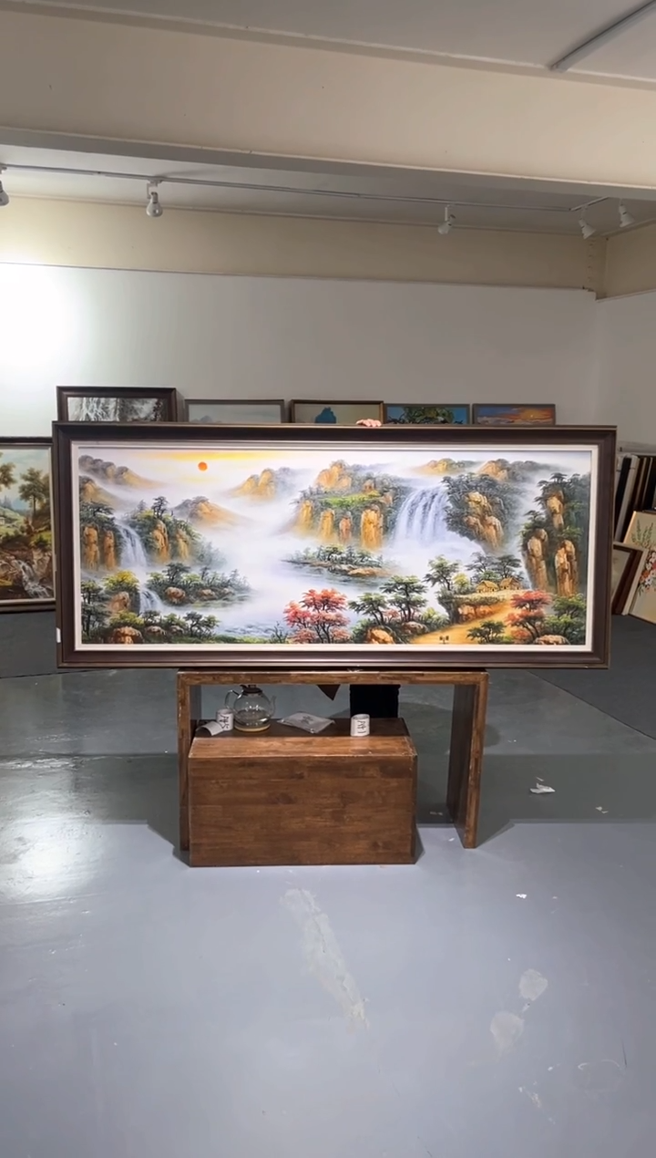 布旭日东升  高山流水迎客松  高端纯手工手绘油画