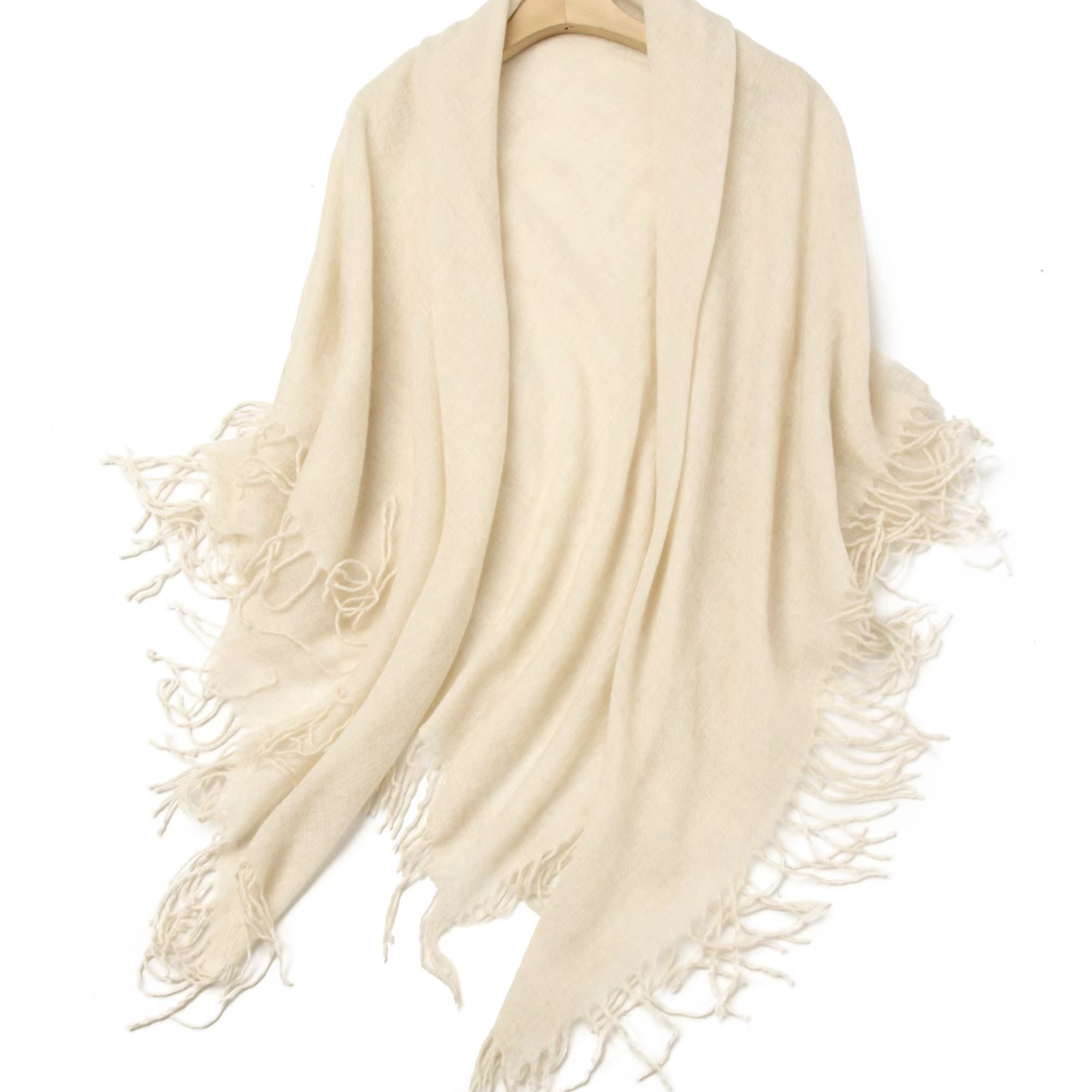 美到心坎里 复古随性梭织四边手工捻搓流苏羊绒围巾披肩方巾