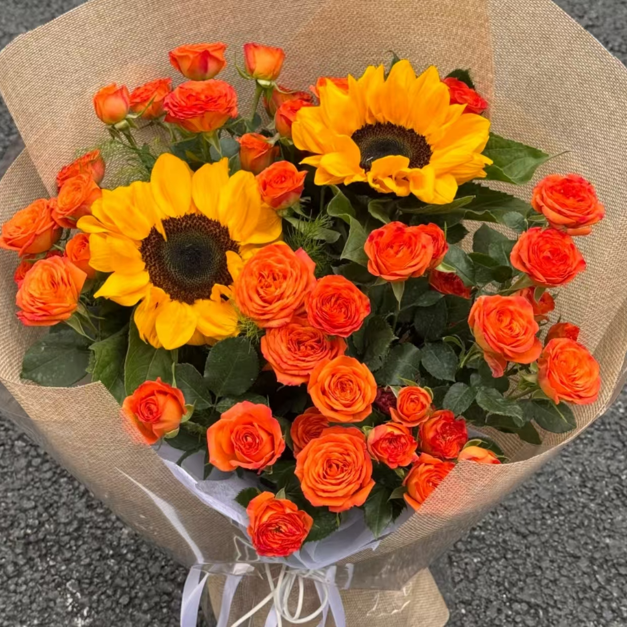 【花千禧】多头玫瑰橙芭比向日葵组合（不带包装）（两单升级冷链）