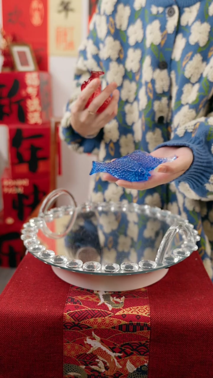 【闪购商品】琉璃蓝色大鲤鱼摆件一对