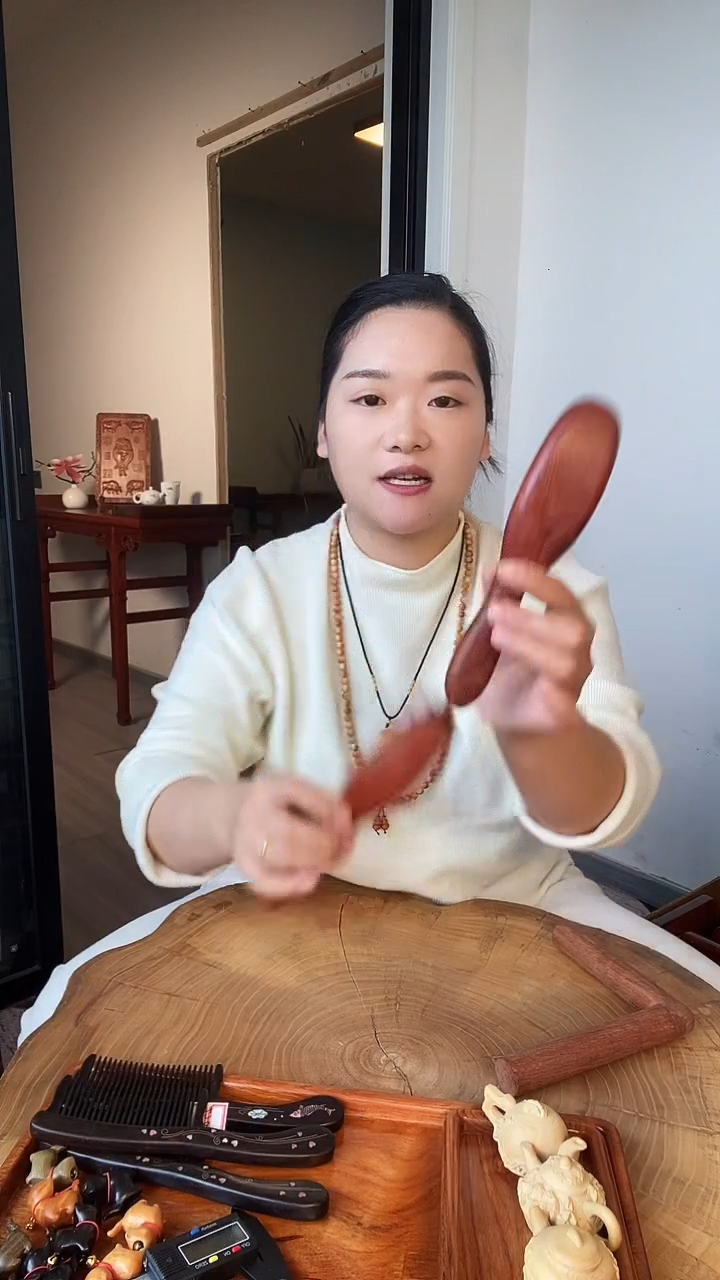 白枝/白酸枝（红酸枝木类）按摩梳大水波纹榫卯镶嵌新料