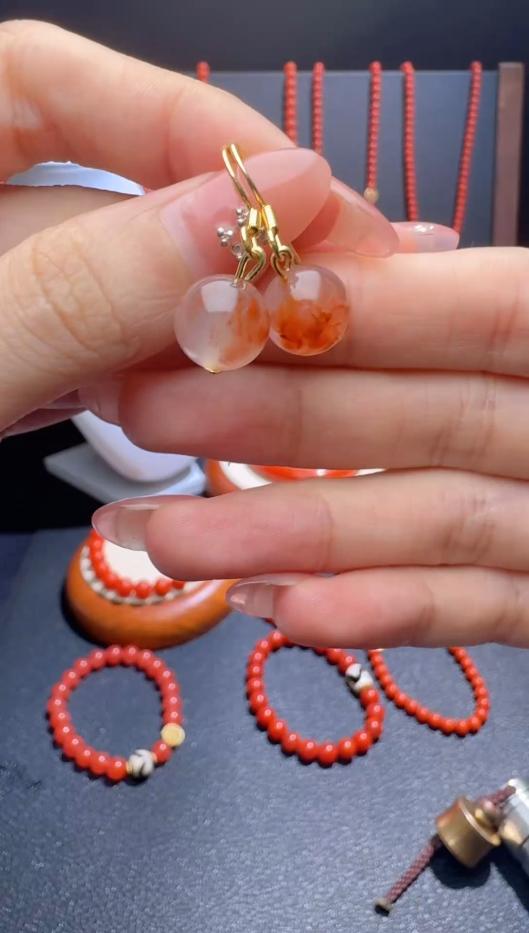 【闪购商品】南红玛瑙耳环未镶嵌冰飘南红耳环