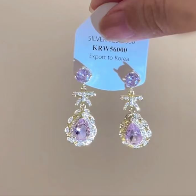 合金耳饰 【无耳洞耳夹】晚宴千金浪漫紫色锆石蚊香盘网红轻奢时尚