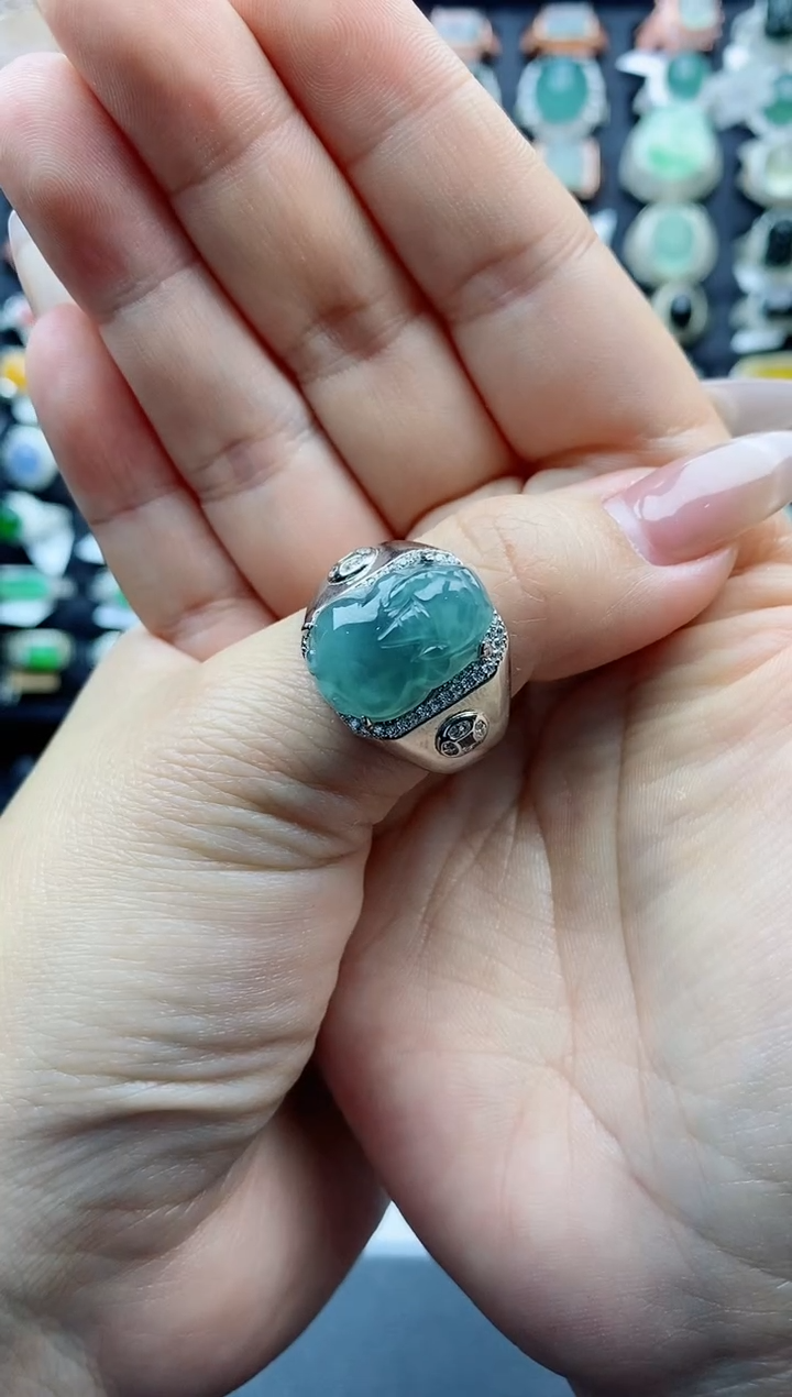 【闪购商品】翡翠戒指银S925镶嵌天然A货翡翠开口男戒