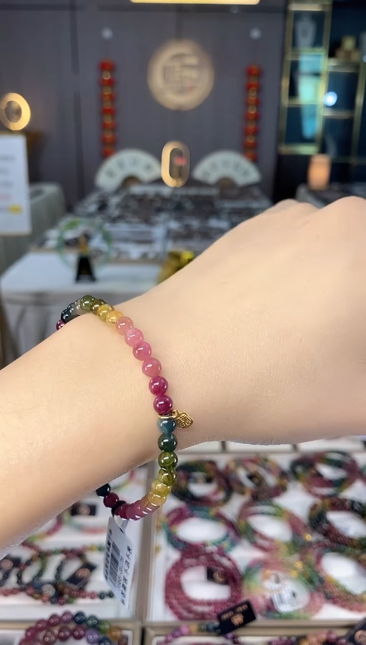 未镶嵌老矿碧玺色标彩虹单圈手串5mm+碧玺dan多样性发货一条