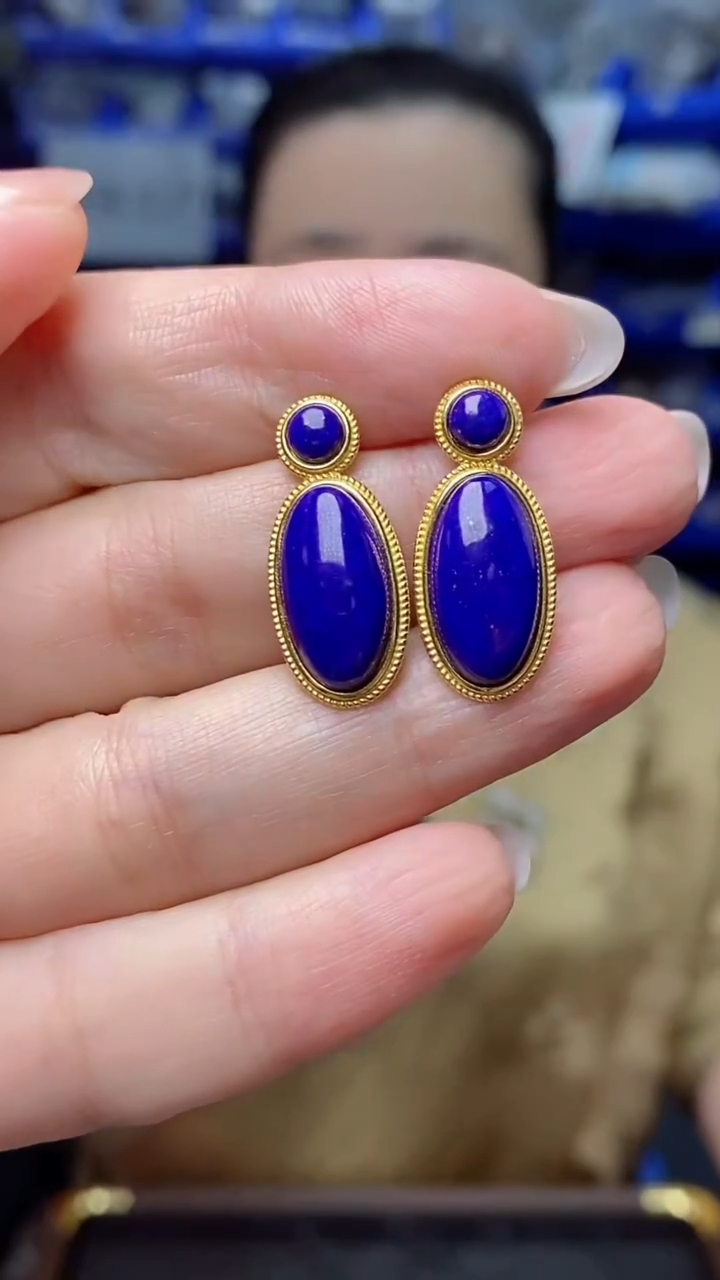 银S925镶嵌青金石耳饰EZ4430