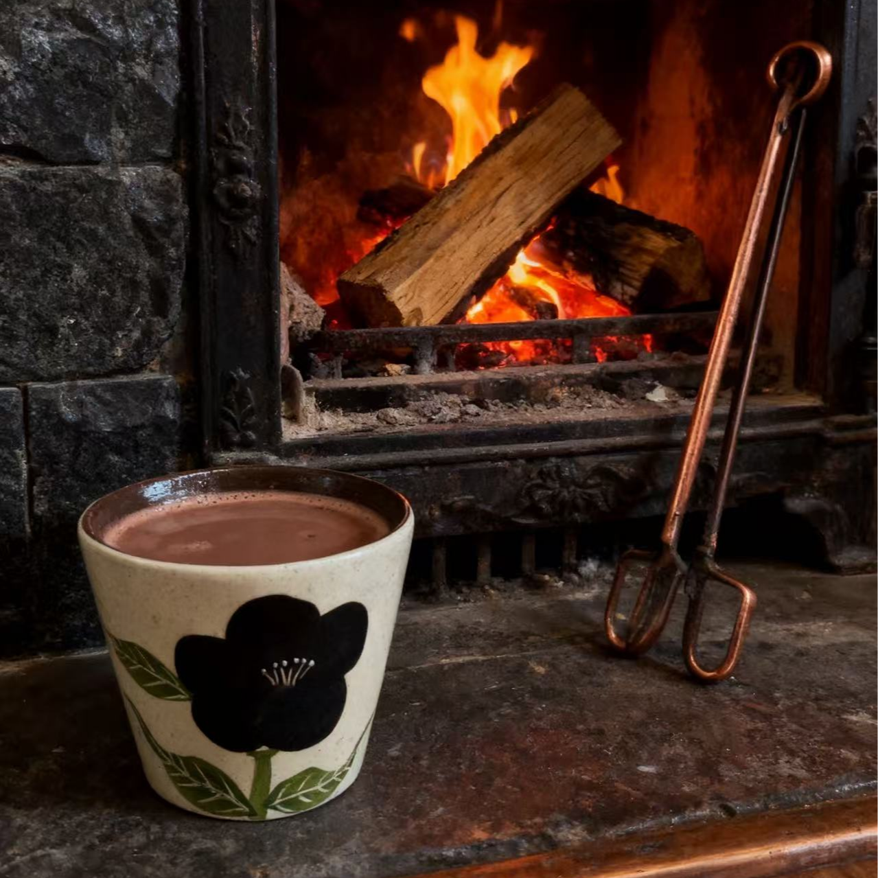 手工手绘黑花朵陶瓷马克杯水杯日式复古家用创意茶杯猪口杯 MB089