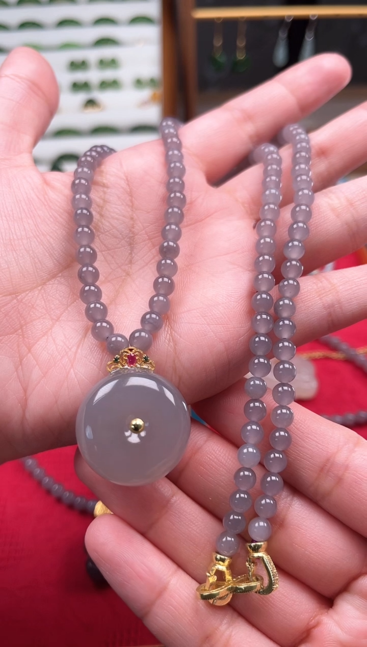 【闪购商品】和田玉项链未镶嵌烟紫平安扣套链