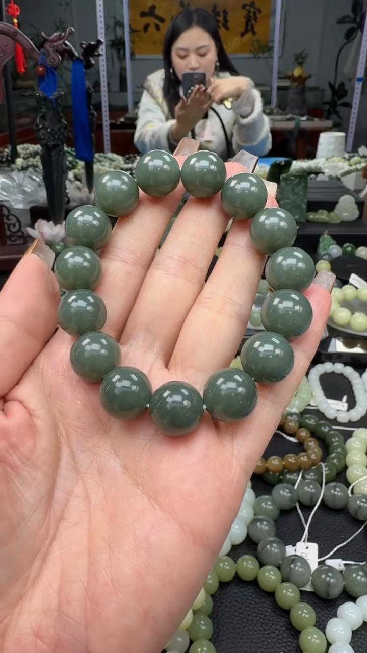 未镶嵌手串和田玉新疆且末瓷蓝卡14