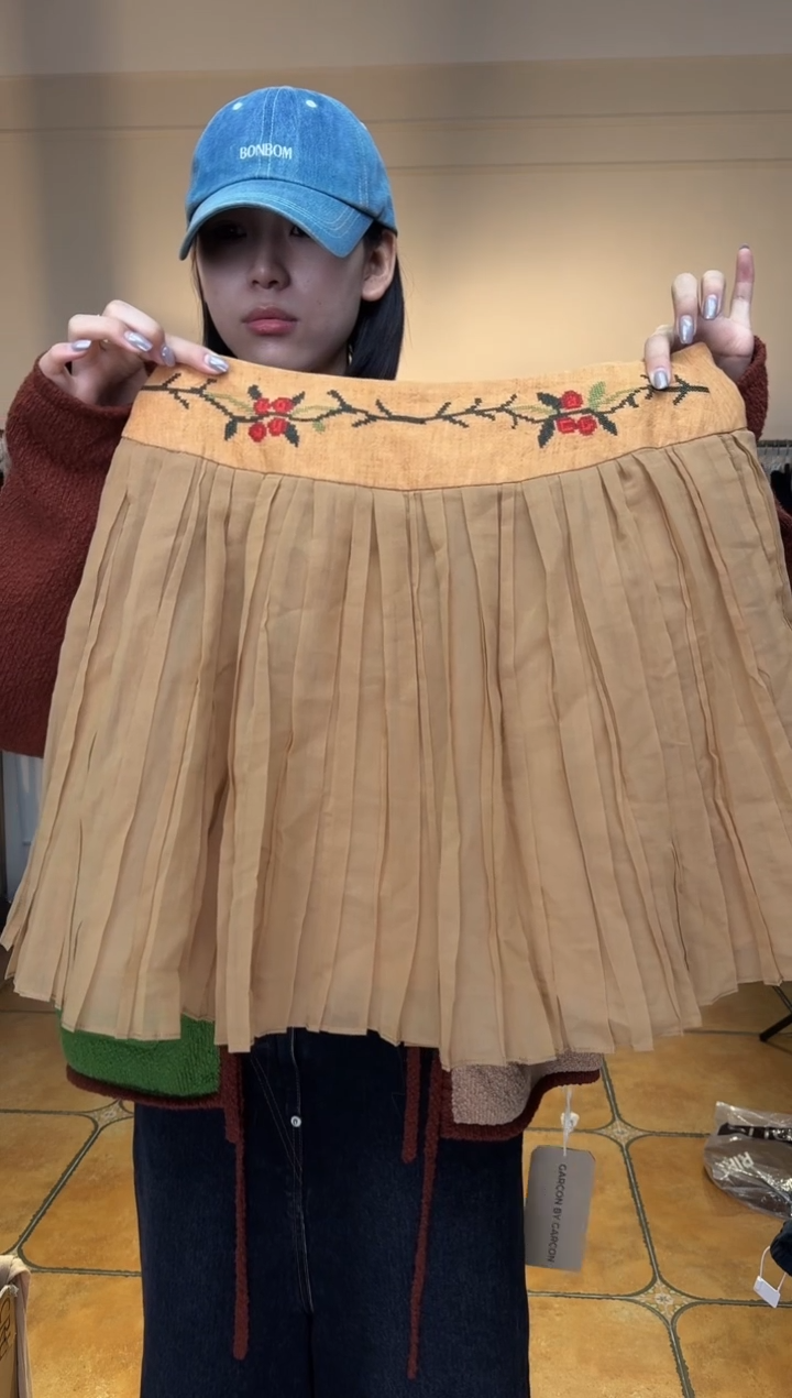 （设计师品牌）木色百褶裙M码