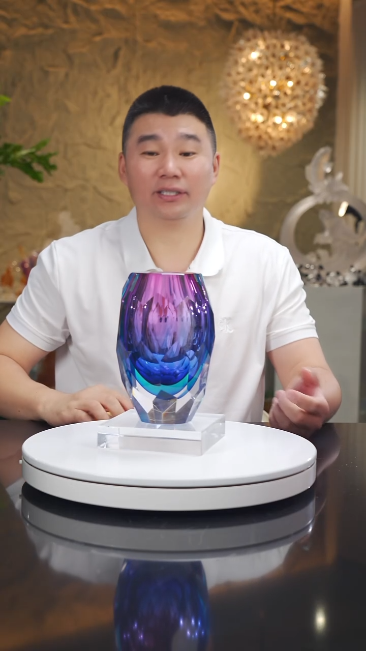 琉璃手工艺品福利金红蓝切面花瓶中号