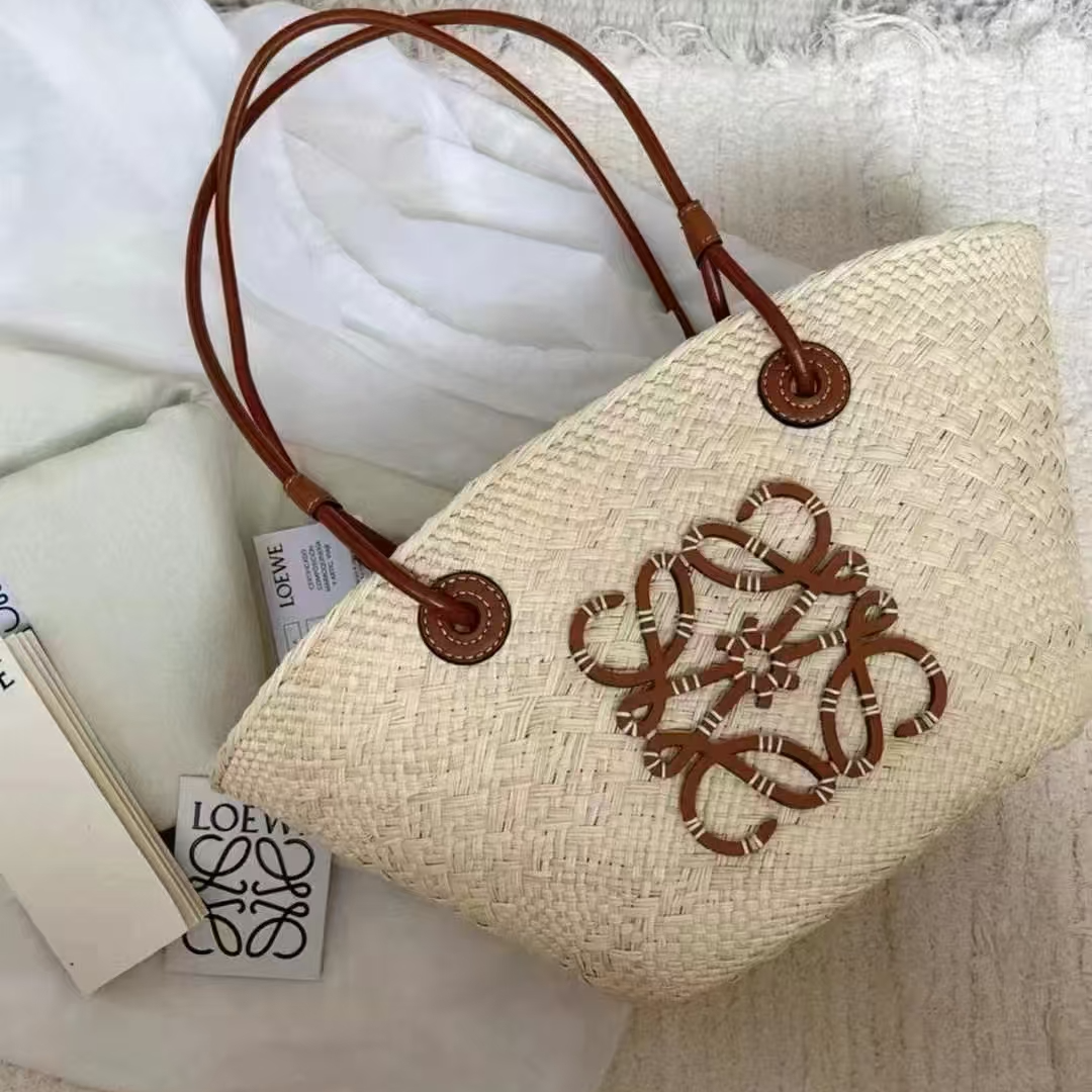 95新 LOEWE/罗意威 蔚蓝/草编 菜篮子手提包