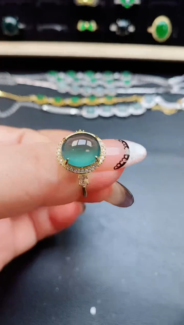 翡翠戒指银S925镶嵌5080