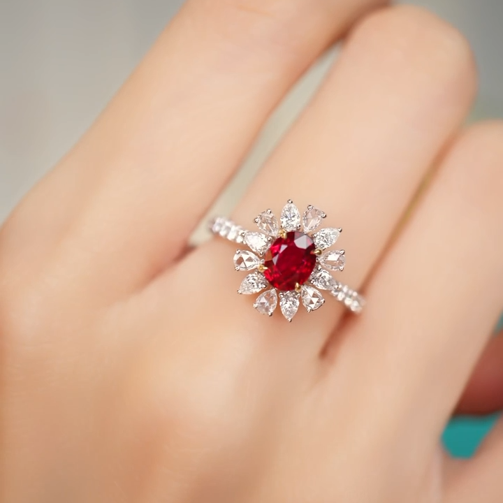 18K金镶嵌天然红宝石戒指 无烧鸽血红 1.000 GRS