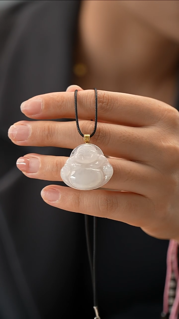 翡翠18K金镶嵌颈饰佛公