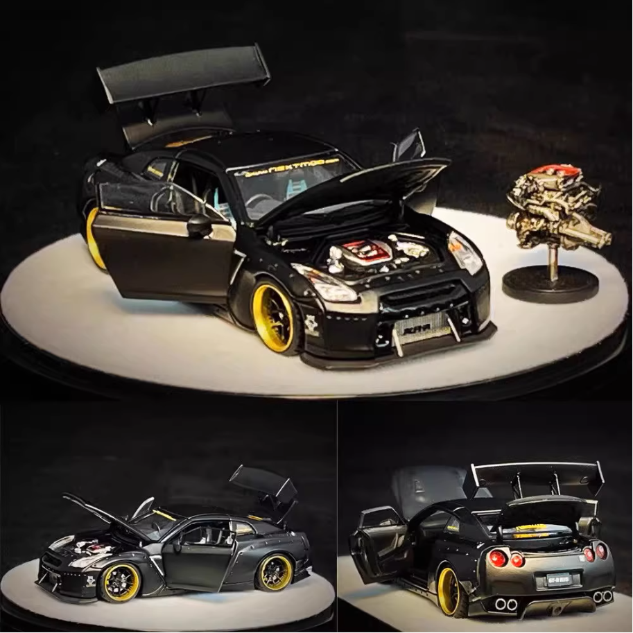 PGM尼桑Nissan GTR R35 亚黑 1:64 合金全开汽车模型