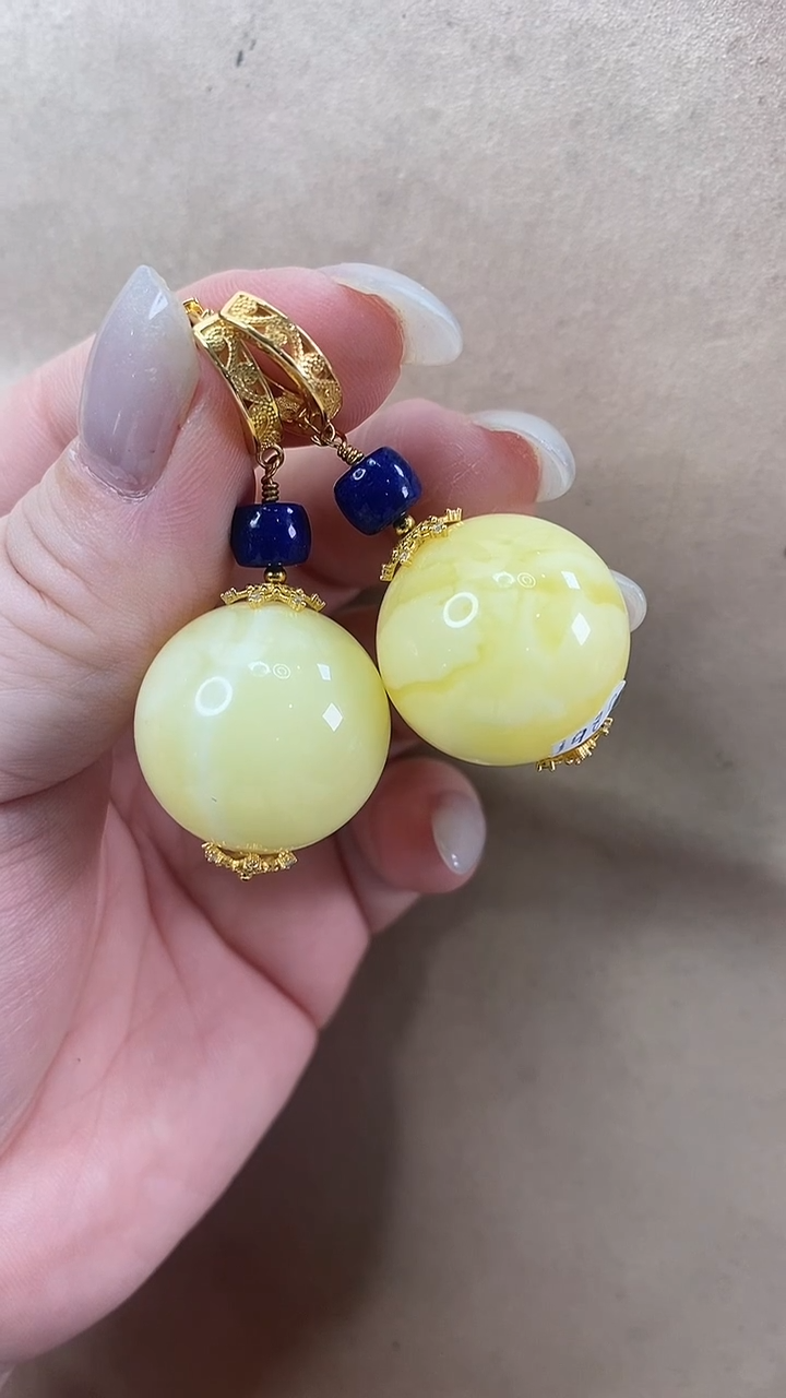 琥珀颈饰未镶嵌耳环