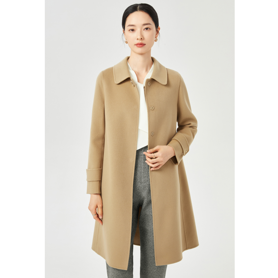 娜尔思纯绵羊毛轻奢修身气质时尚保暖秋冬优雅减龄大衣NL00673N5