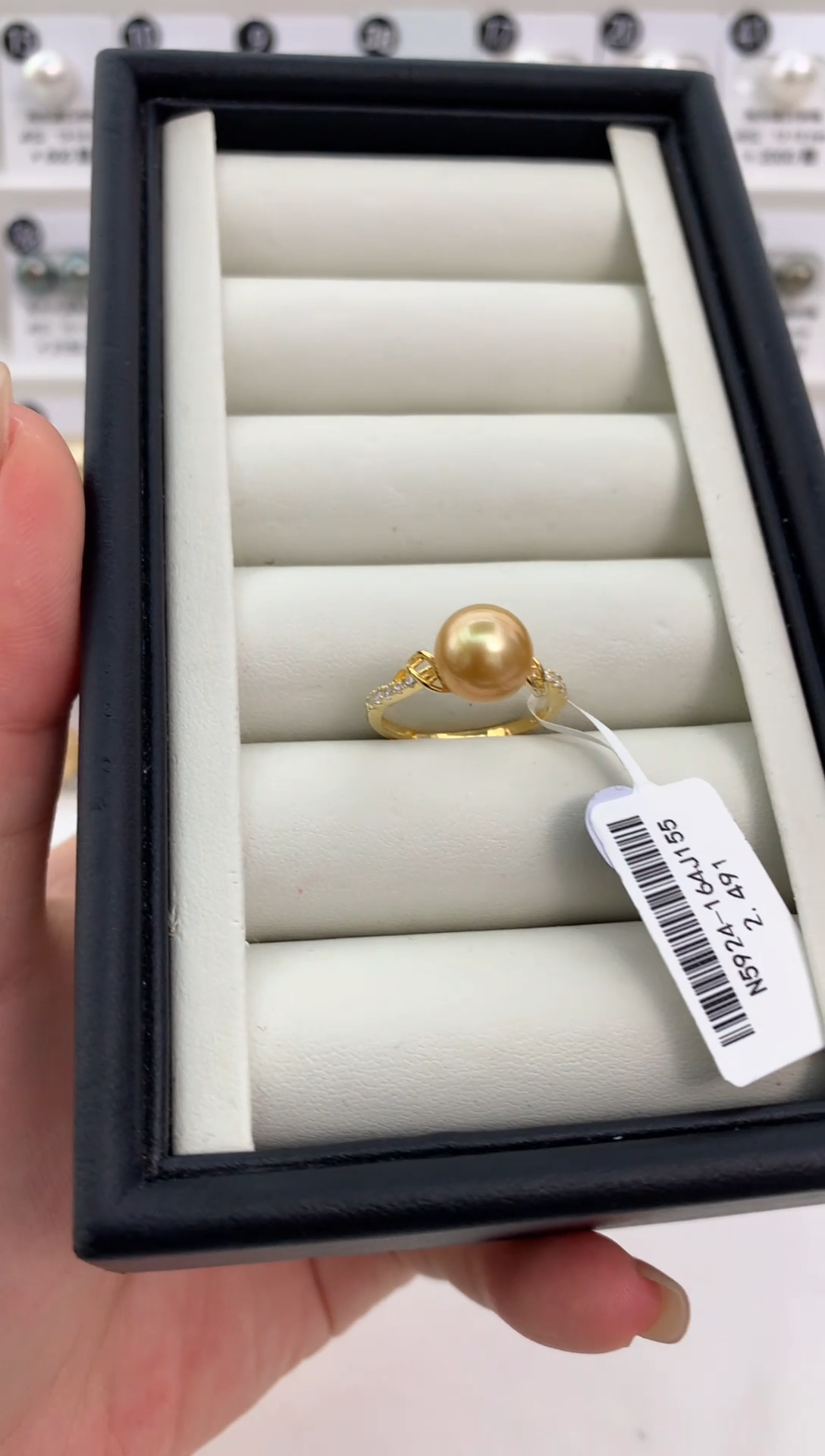 银S925镶嵌金珠戒指海水珍珠9-10mm金珠戒指