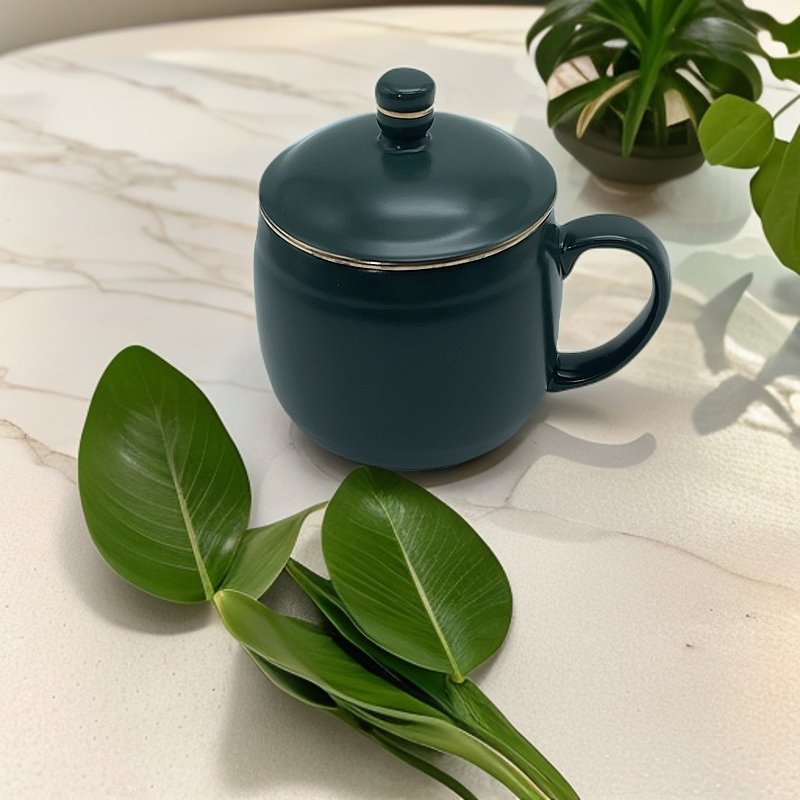 【多米家】450ML  翡翠绿带茶漏马克杯 带盖大容量 绿茶 微瑕不售后