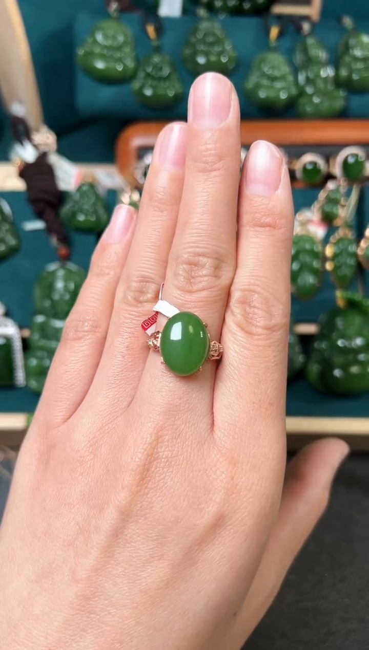 【闪购商品】和田玉（碧玉）戒指银S925镶嵌碧玉