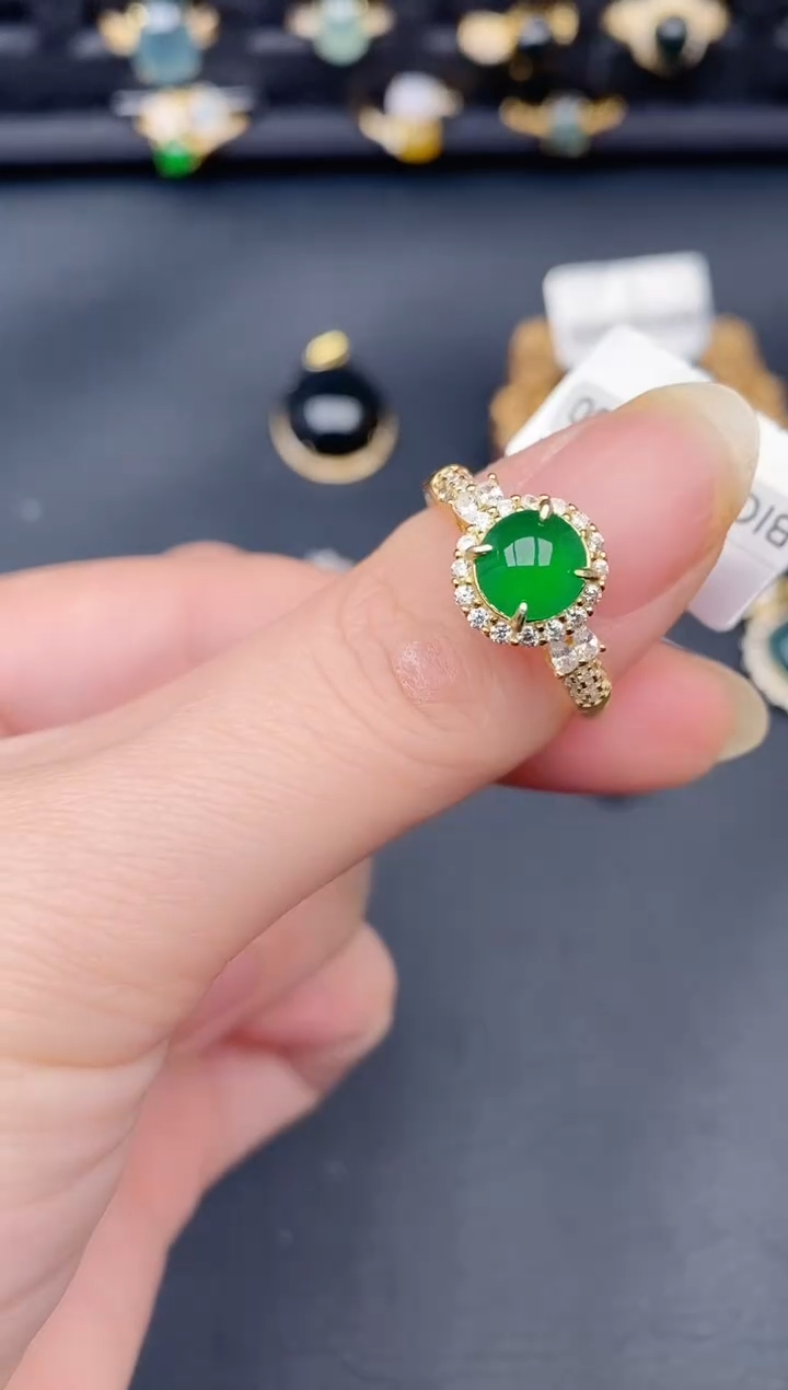 银S925镶嵌戒指翡翠天然a货翡翠352