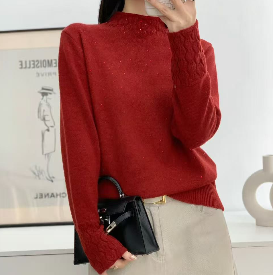 【睿娜维拉】气质百搭烫钻羊毛衫