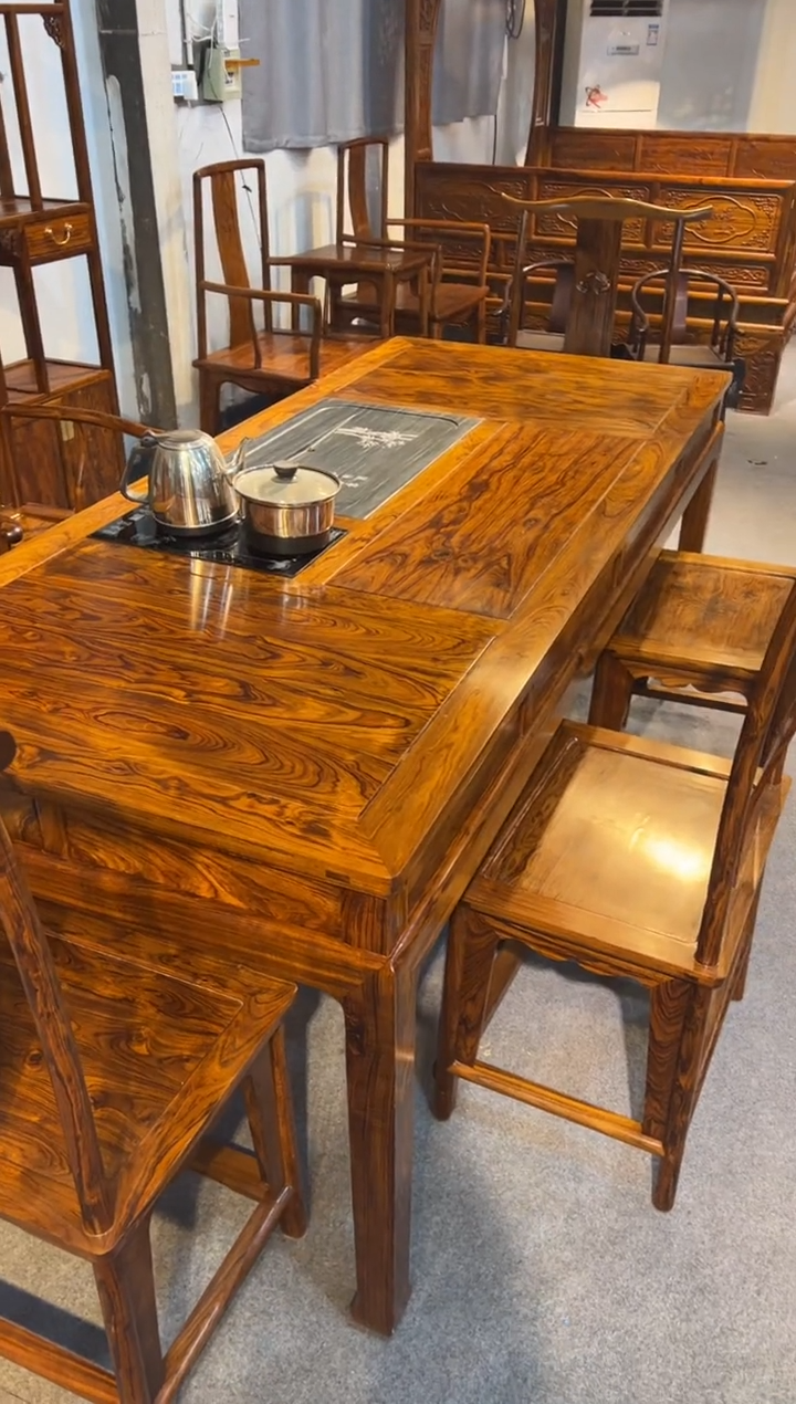 【闪购商品】花梨木类木雕茶桌6件