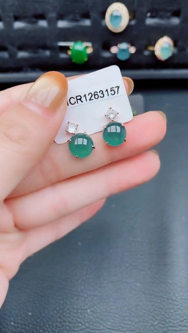 【闪购商品】翡翠耳饰银S925镶嵌天然a货翡翠676
