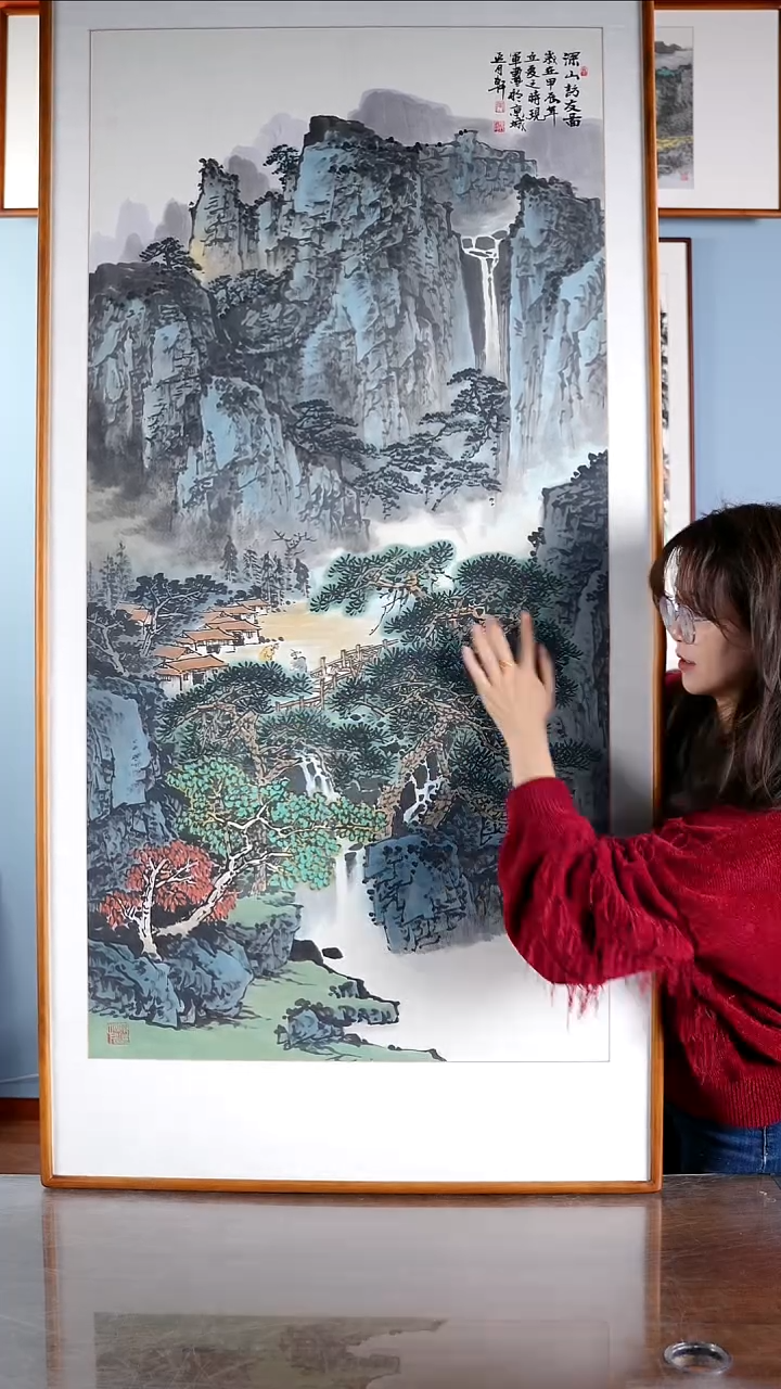 国画张现军《深山访友图》手绘含框173*83