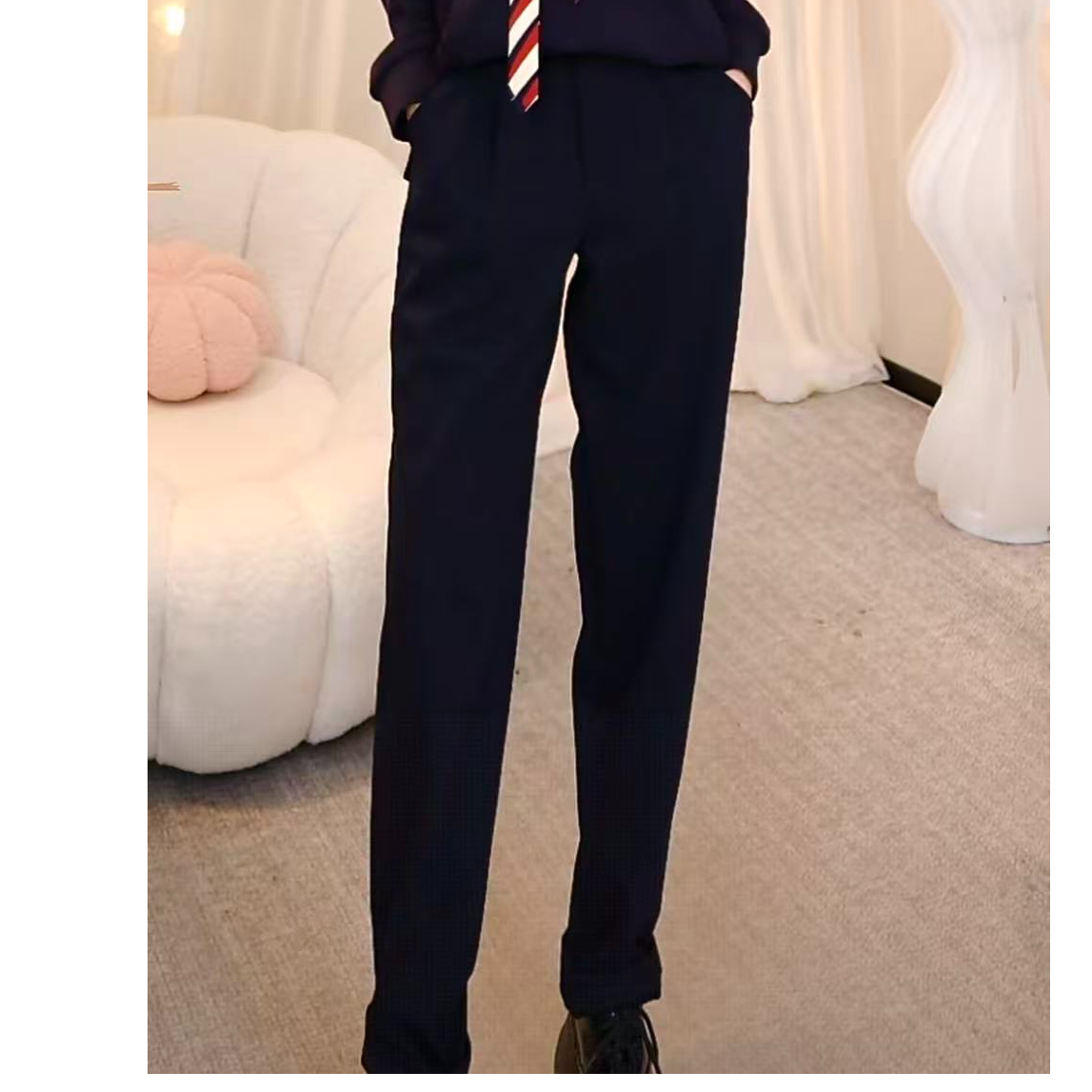 GIRDEAR/哥弟秋冬简约休闲舒适通勤纯色高腰烟管植绒裤1100387