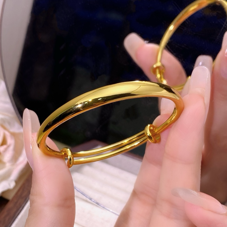 铜合金手镯 6M光面推拉手镯气质时尚经典亮面可调节不掉色