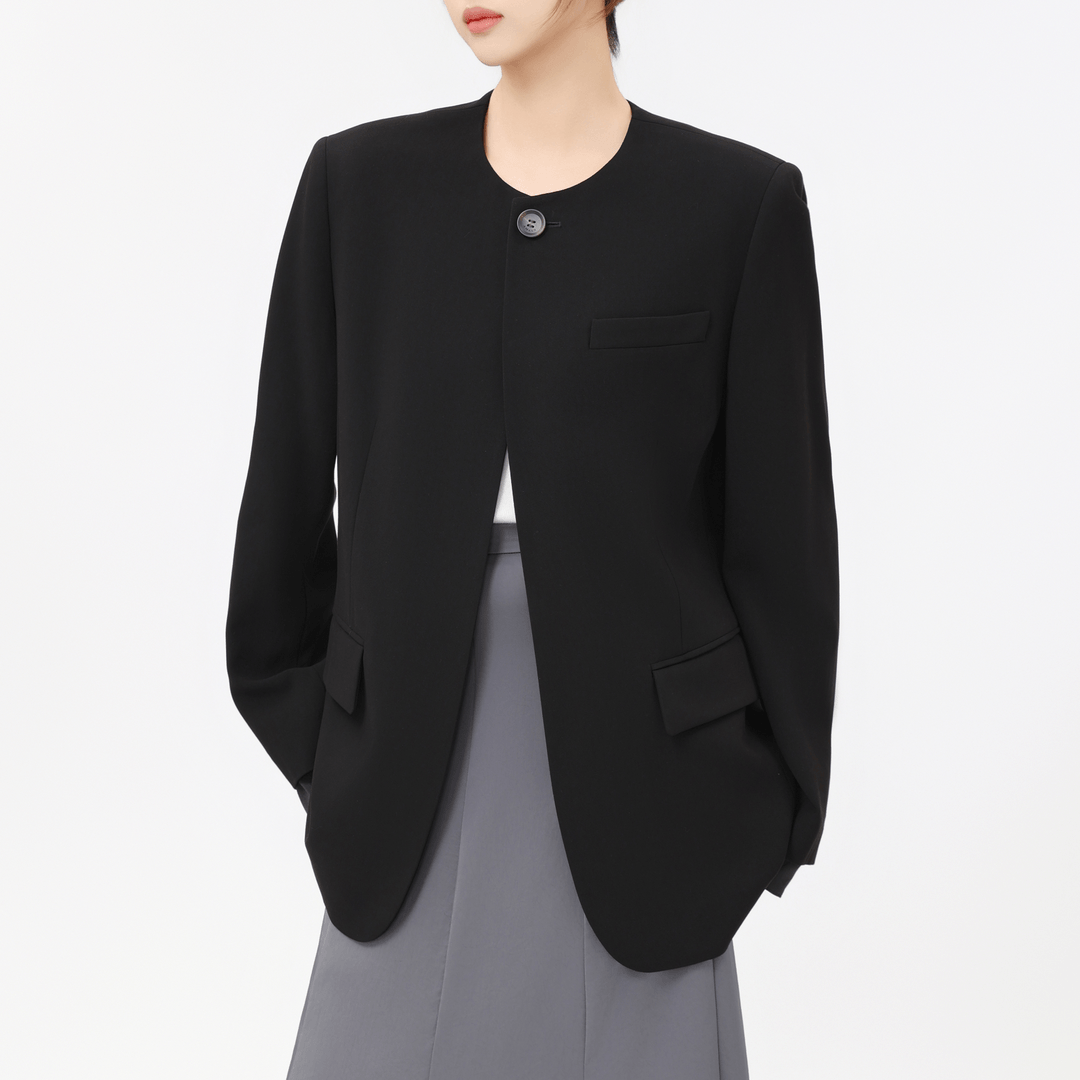 AMASS/阿玛施 新中式外套时尚极简宽松圆领中长款廓形西装5400872