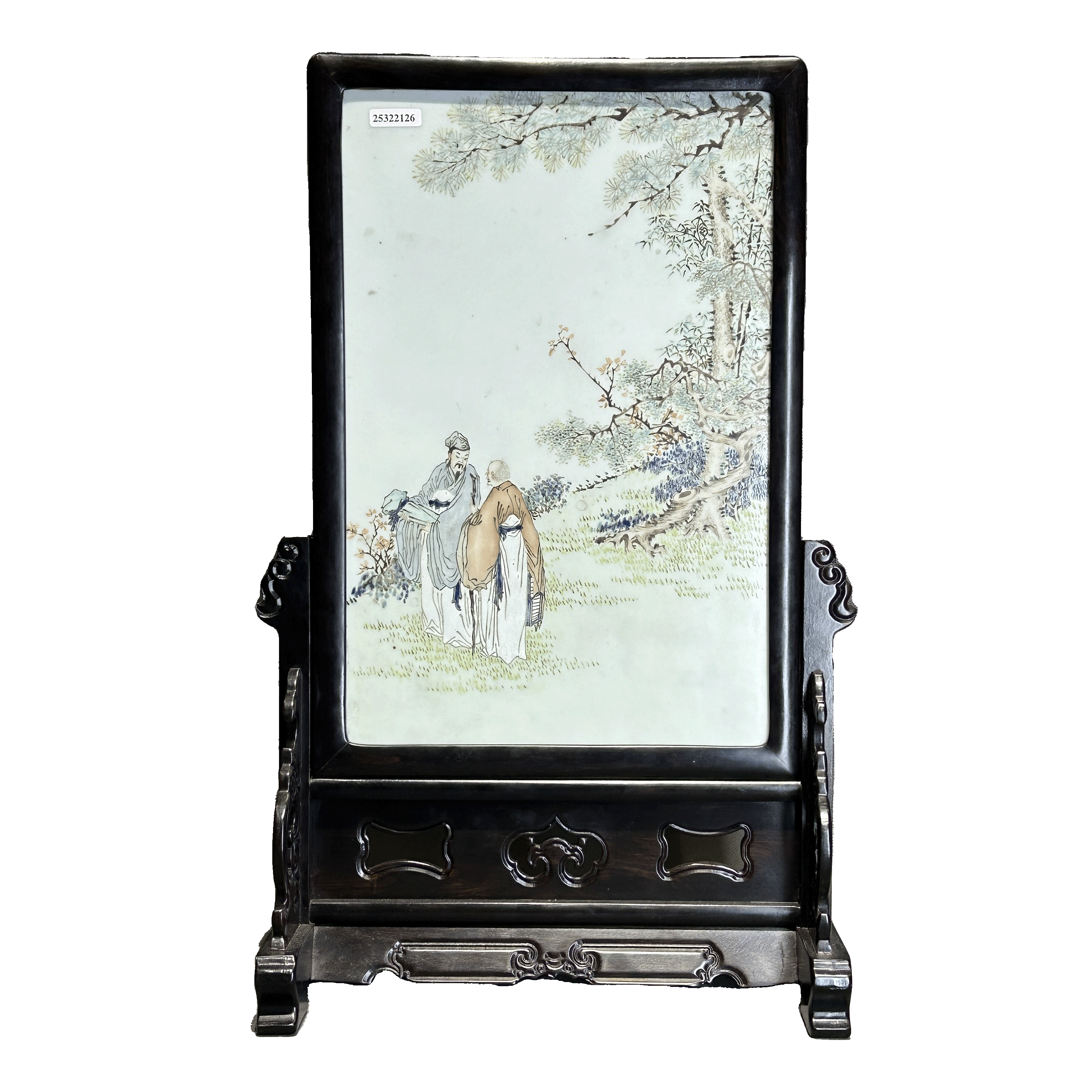 25322126x浅绛彩携琴访友纹瓷板插屏