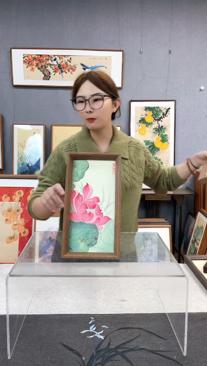 【闪购商品】国画手写手绘带框作品-16*29-荷花