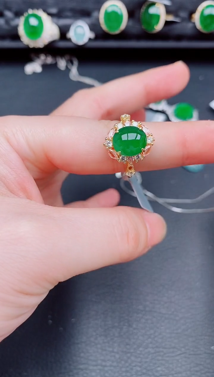 【闪购商品】翡翠戒指银S925镶嵌天然a货翡翠441